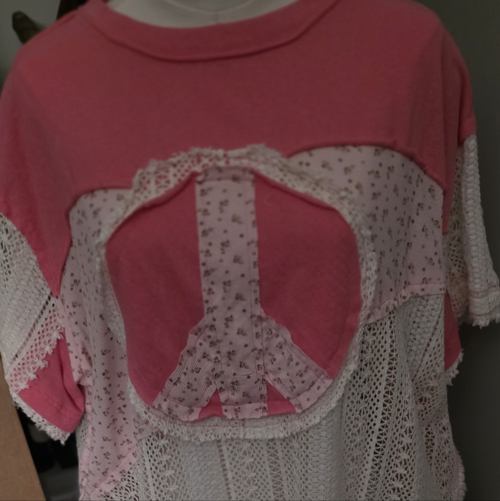 Pink Lace Shirt Peace Sign